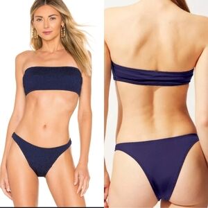 Solid and striped navy blue bikini xs